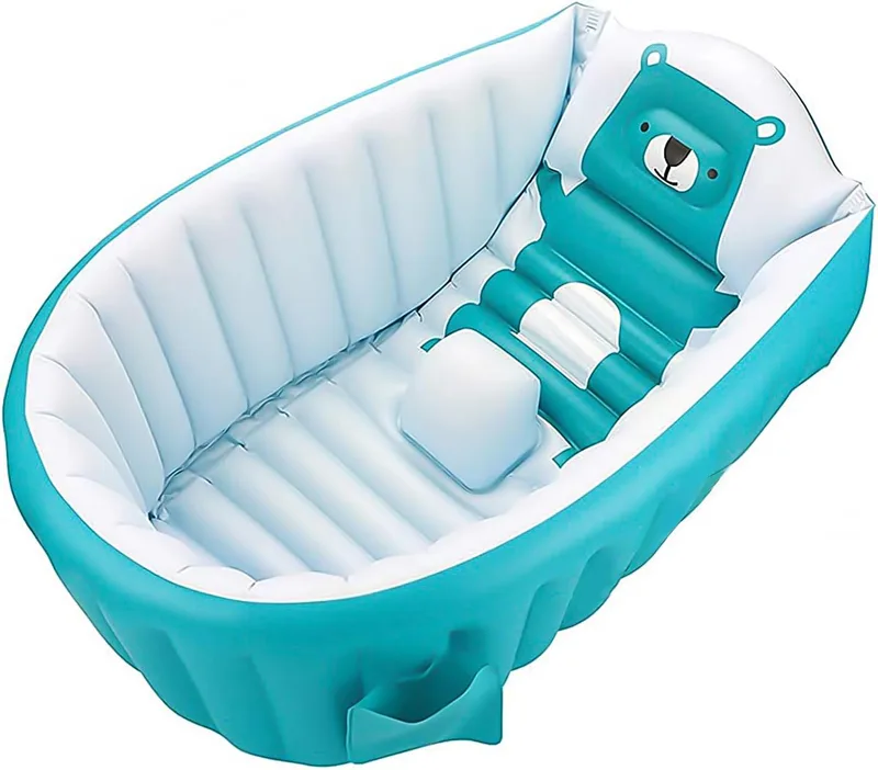 SANOTO ▫️ Banheira para bebés dos 0 aos 36 meses, insuflável, dobrável, antiderrapante e macia, para bebés e recém-nascidos, banheira portátil dobrável para bebés e crianças pequenas - azul