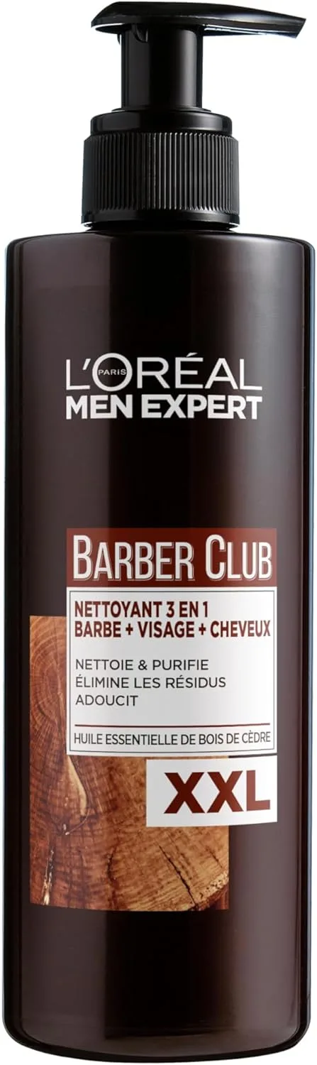 L'Oreal Paris Men Expert ▫️ L'Oréal Men Expert Champô para homem em embalagem XXL, para barba, rosto e cabelo, calmante e nutritivo graças ao óleo de cedro, Barber Club, cuidados com a barba