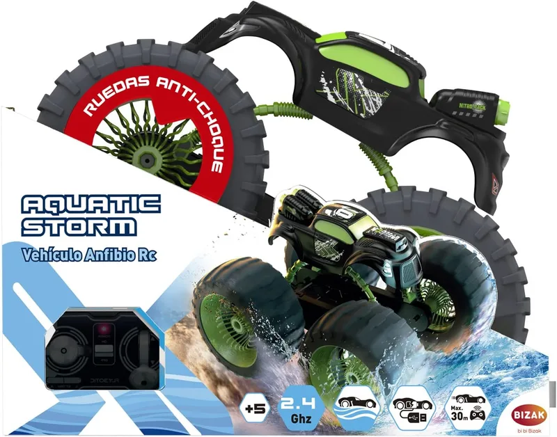 Bizak ▫️ Veículo todo-o-terreno e aquático Exost Aquatic Storm, com proteção à prova de água e pneus de alta aderência para flutuabilidade, idade 5+ (62000285)