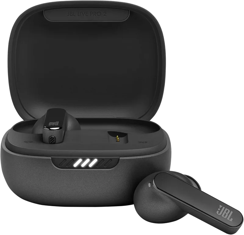 JBL ▫️ Auscultadores intra-auriculares Live Pro 2 TWS Bluetooth com cancelamento de ruído, 40 horas de autonomia, 6 microfones, controlo tátil, resistência à água IPX5, Dual Connect & Sync, cor preta