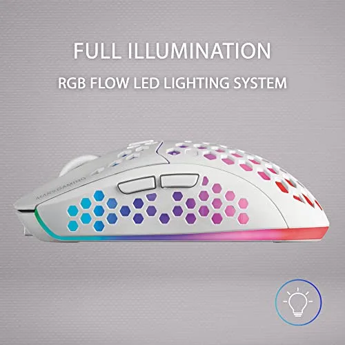 Mars Gaming ▫️ MMW3, Rato de jogos sem fios ultraleve Hive, RGB Flow, sensor de 3200 dpi, interruptores mecânicos HUANO, bateria recarregável, USB 2,4 GHz, branco 4