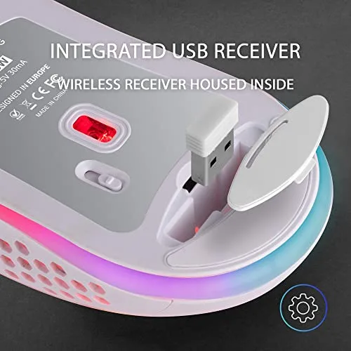 Mars Gaming ▫️ MMW3, Rato de jogos sem fios ultraleve Hive, RGB Flow, sensor de 3200 dpi, interruptores mecânicos HUANO, bateria recarregável, USB 2,4 GHz, branco 6