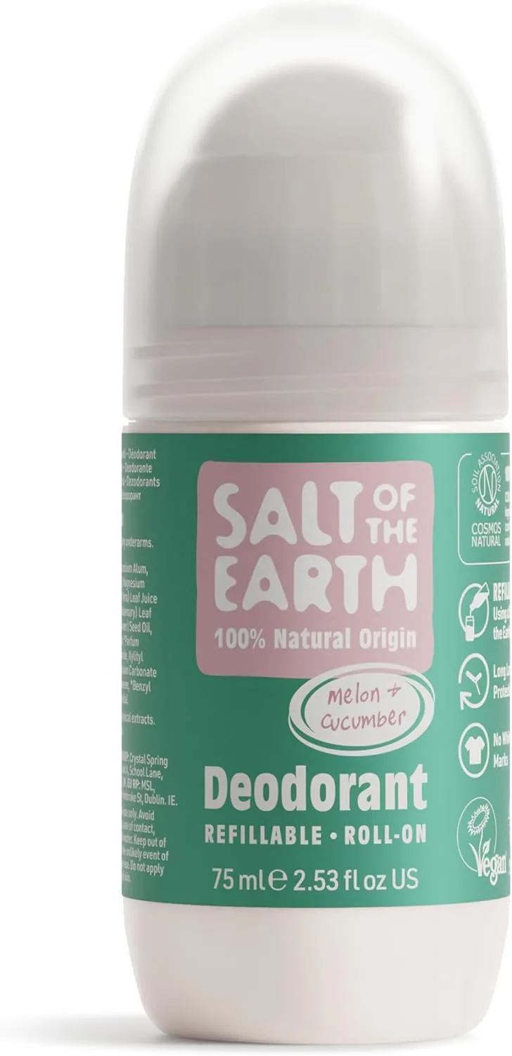 Salt Of the Earth ▫️ Desodorizante natural em roll-on - Melão e pepino - Recarregável, vegan, certificado pela Leaping Bunny, fabricado no Reino Unido - 75 ml