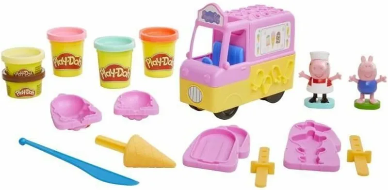 Play-Doh ▫️ Camião de Gelados da Peppa Pig - Figuras da Peppa e do George e 5 potes