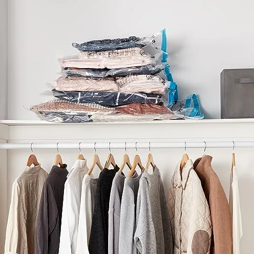 Amazon Basics ▫️ Sacos de armazenamento compressíveis a vácuo, inclui bomba de vácuo manual, fecho de correr, conjunto, 20 unidades (5 pequenos, 5 médios, 5 grandes e 5 jumbo), transparentes 6