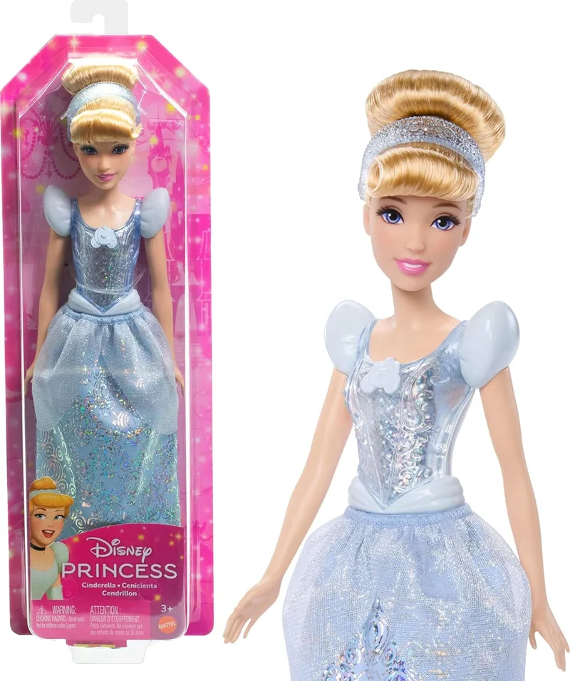 Mattel ▫️ Disney Princess Boneca Princesa Cinderela com cabelo loiro para cima, brinquedo +3 anos (HLW06)