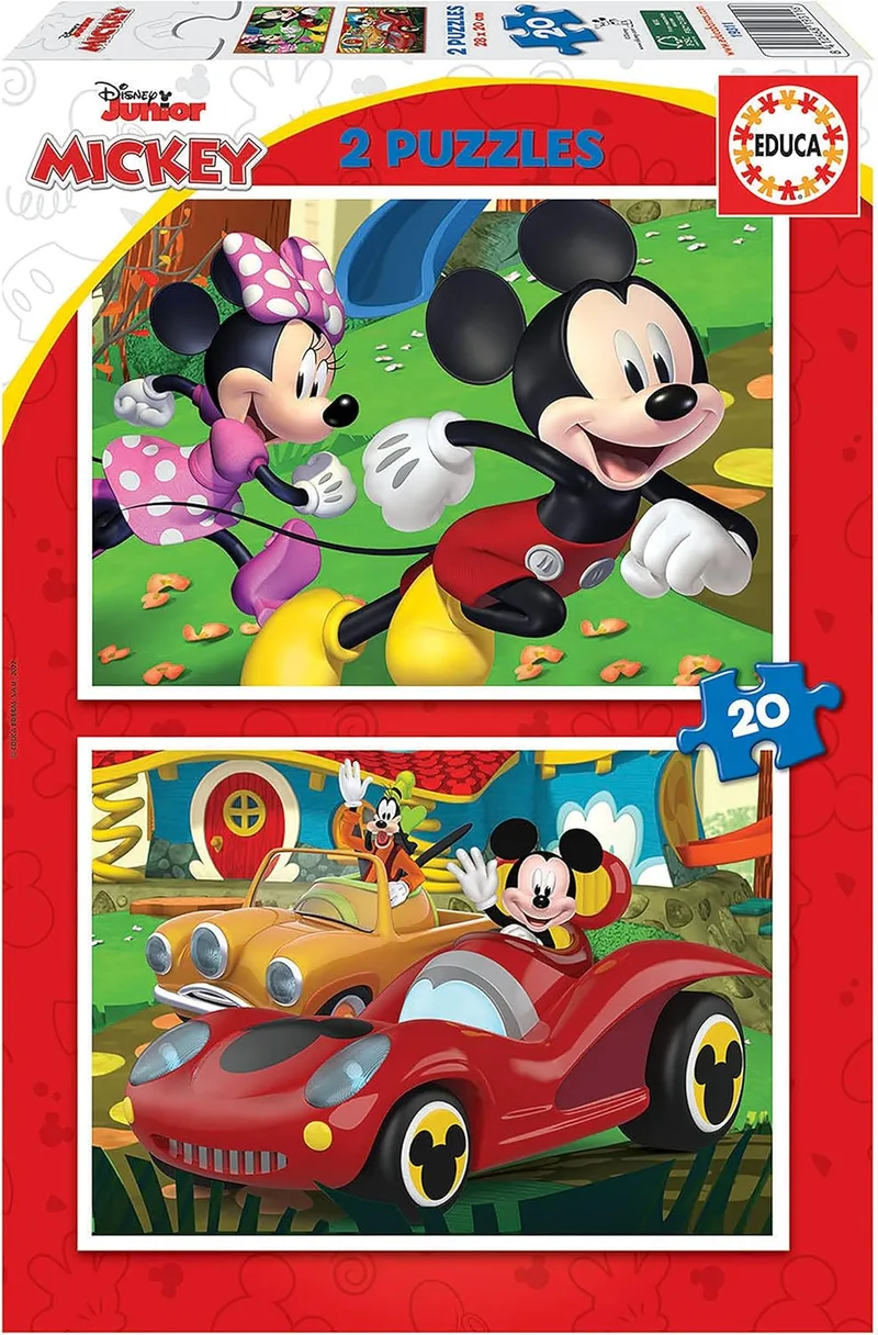 Educa ▫️ Conjunto de 2 Puzzles Infantis com 20 Peças com as Personagens Principais da Casa de Diversão do Rato Mickey, Disney. A partir dos 3 4 e 5 anos (19311)