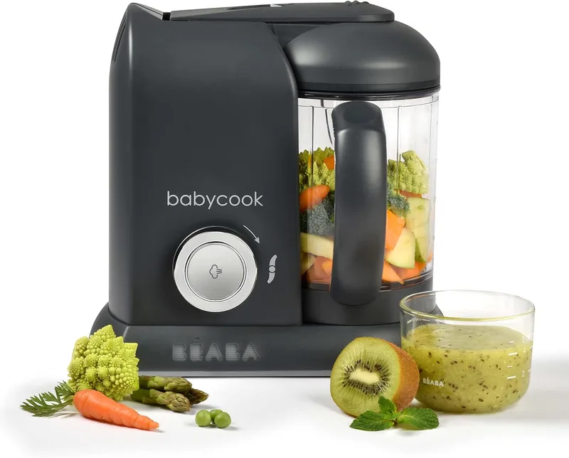 BÉABA Babycook Solo, robot de cozinha 4 em 1 para bebés, misturar, cozinhar e cozer a vapor, cozedura rápida, comida caseira deliciosa para bebés e crianças, comida variada para o seu bebé, cinzento escuro