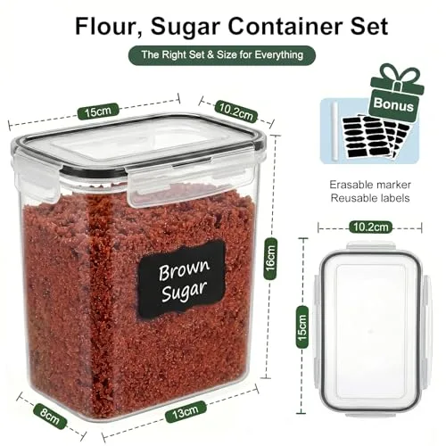 L LONGANCHANG ▫️ 1,6 L Recipientes de Cozinha, Recipientes de plástico para armazenamento de alimentos com tampa hermética, para guardar cereais, massa, arroz e farinha 2