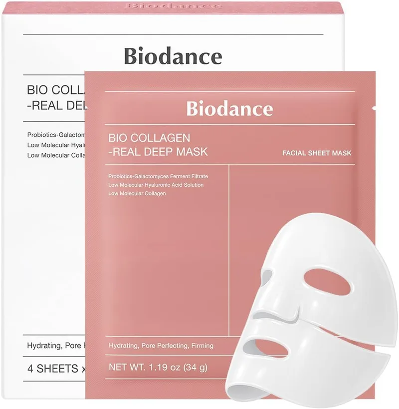BIODANCE ▫️ Bio-Collagen Real Deep Mask - Máscara de Noite Hidratante, Minimizadora de Poros e Melhoradora da Elasticidade - Máscara Facial Hidratante Profunda com Colagénio - 34g x 4 unid.
