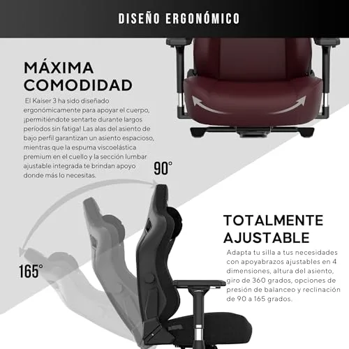 Anda Seat ▫️ Cadeira Seat Kaiser 3 Grande para jogos, cadeira de corrida confortável para adultos, ideal para trabalho/escritório/estudo/jogos, cadeiras ergonómicas para computador, cadeira ergonómica de escritório - Granate Grande 5
