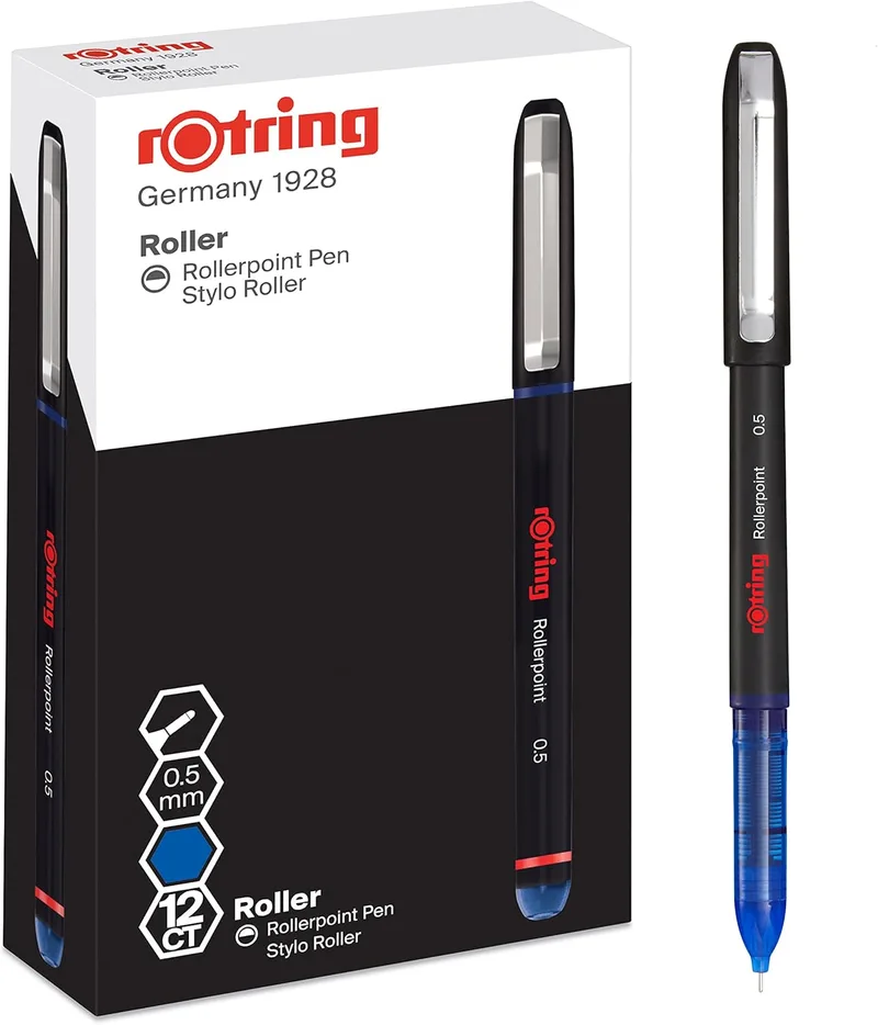 Rotring ▫️ Caneta rollerball : ponta de agulha (0,5 mm) para uma escrita precisa : tinta azul : 12 unid.