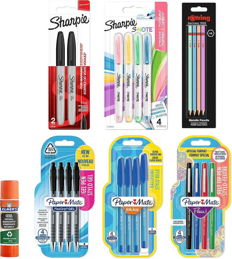Paper Mate ▫️ Artigos de papelaria das marcas Sharpier, Otring e Elmer's | Canetas esferográficas, canetas de gel, marcadores, sublinhadores, lápis HB e muito mais | Ideal para a escola e o escritório | 23 unidades