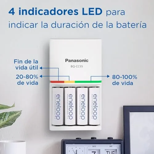 eneloop ▫️ SmartPlus. Carregador para 1 a 4 pilhas AA/AAA Ni-MH, com 4 pilhas AA/Mignon de capacidade melhorada e 10 funções de segurança. 5
