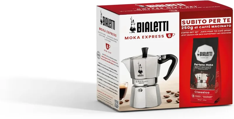 Bialetti ▫️ Cafeteira alumínio, 6 chávenas + Perfetto Moka, cinzento, preto