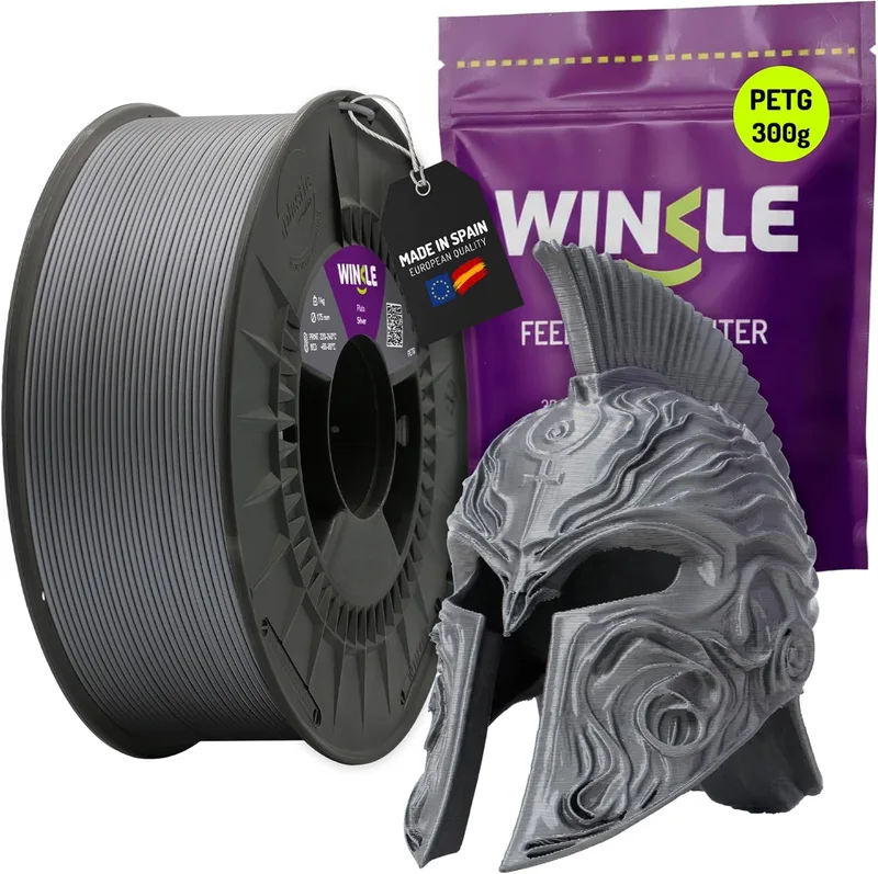 Winkle ▫️ Filamento PETG prateado | Filamento para impressora 3D | Filamento PETG 1.75mm 300g | Compatível com a maioria das impressoras 3D | Filamento PETG prateado | Precisão dimensional | Bobina de 300g