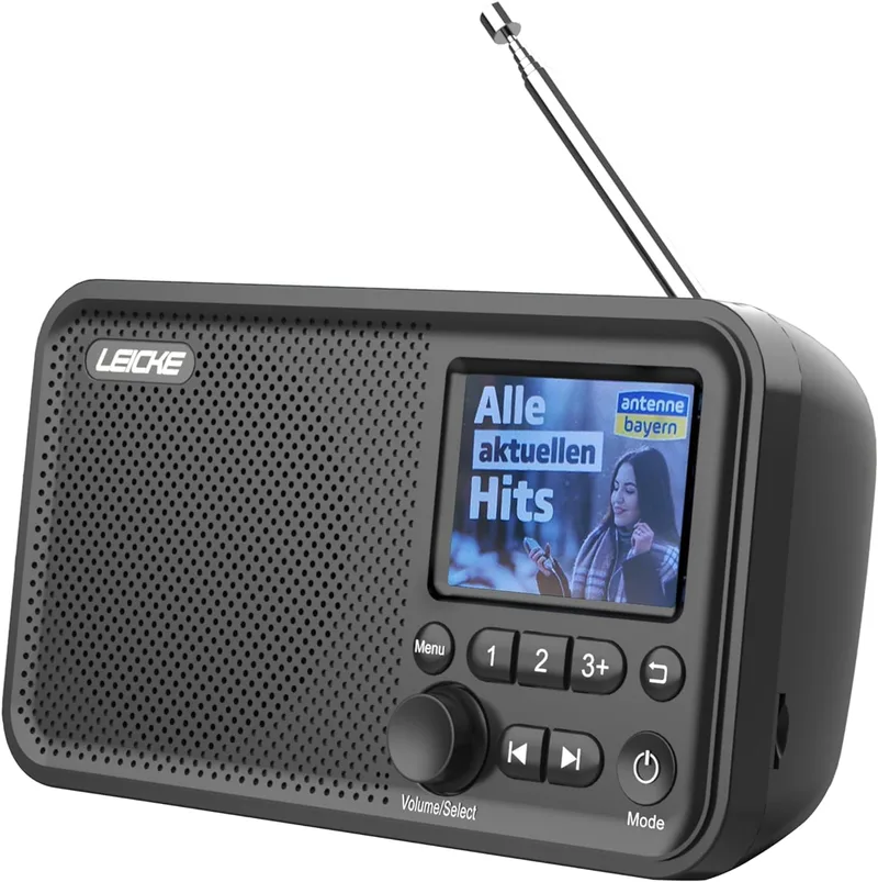 LEICKE ▫️ Rádio portátil Dab+ com Bluetooth 5.0, Dab/Dab+ e rádio FM, ecrã a cores de 2,4 polegadas, rádio de cozinha com fios, bateria de 2000 mAh, ligação MicroSD/TF/AUX, funções de alarme