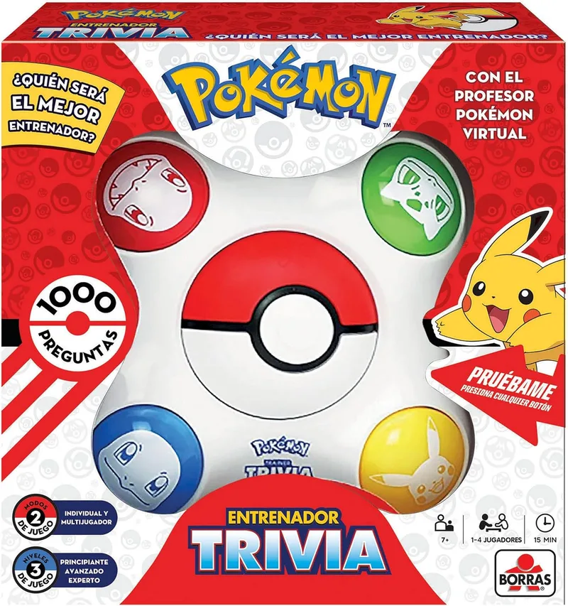 BORRAS ▫️ Pokémon Trivia. Jogo de tabuleiro interativo com 1000 perguntas, 2 modos de jogo e 3 níveis de dificuldade. Torna-te um Treinador Pokémon, 1 a 4 jogadores. Recomendado para maiores de 7 anos (19441)