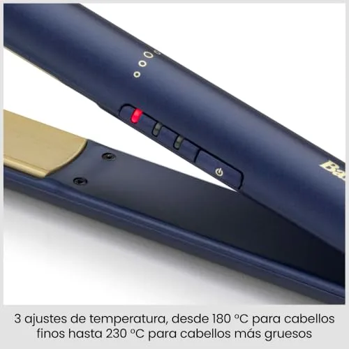 BaByliss ▫️ Alisador de cabelo Midnight Luxe - Placas flutuantes de cerâmica com titânio, deslizamento suave, aquecimento rápido em 30 s, 3 níveis de temperatura até 235 °C, multivoltagem, azul, 2516PE 5