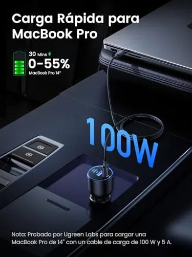 UGREEN ▫️ 130 W Carregador de carro USB-C com 3 portas – Carregador de carro com carregamento rápido de 100 W 4