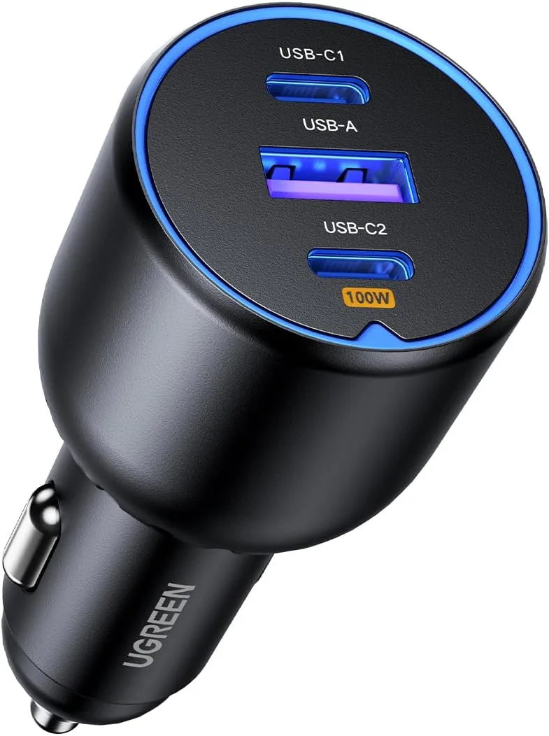 UGREEN ▫️ 130 W Carregador de carro USB-C com 3 portas – Carregador de carro com carregamento rápido de 100 W