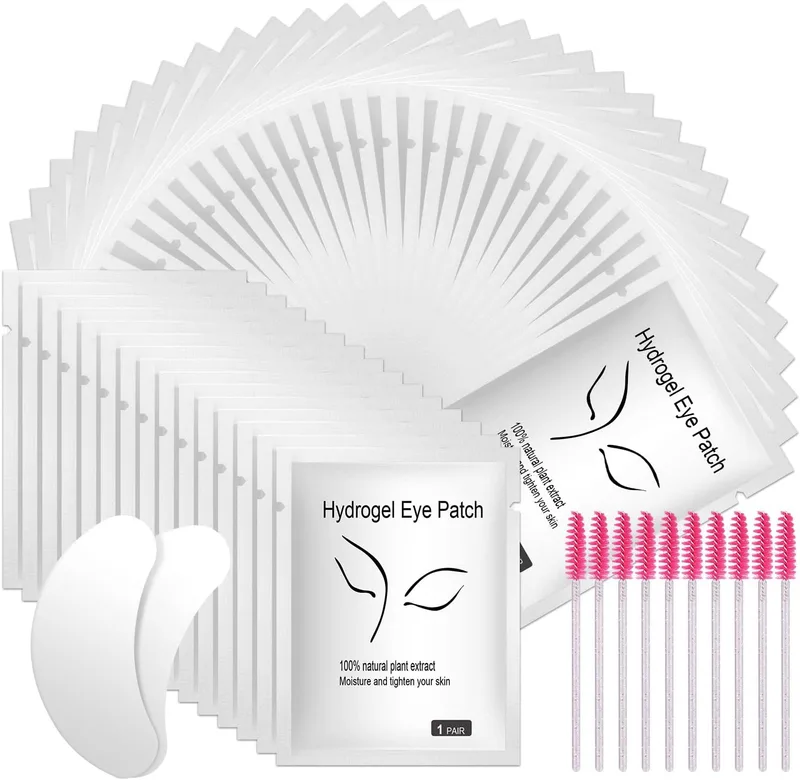 URAQT ▫️ Adesivos para Pestanas, 50 pares de adesivos de gel para os olhos + 10 escovas para pestanas, almofadas de gel para debaixo dos olhos, ferramenta para extensões de pestanas, lifting de pestanas de salão e individual