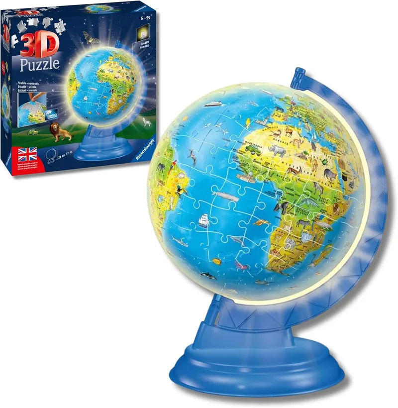 Ravensburger ▫️ 3D Globe Puzzle with Light | Puzzles 3D para adultos e crianças a partir dos 6 anos | 180 peças de puzzles de modelo montado | Presentes para crianças a partir dos 6 anos | Eclipse solar