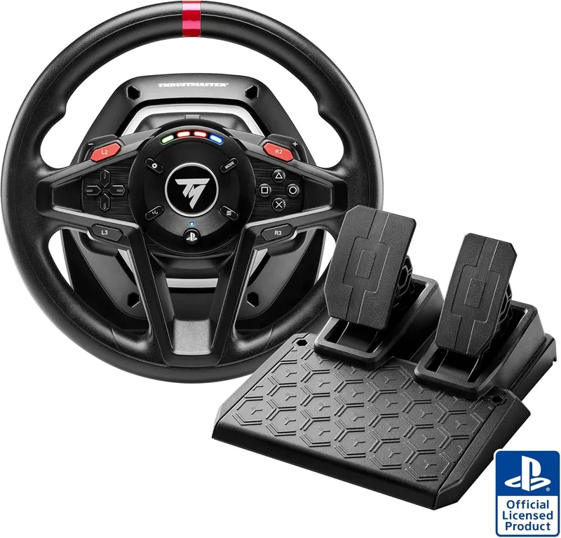 Thrustmaster ▫️ T128 Force Feedback Optimised Racing Wheel - Com pedais magnéticos T2PM - Compatível com a PS5, PS4 e PC - Sistema de mudanças híbrido e patilhas de mudanças magnéticas