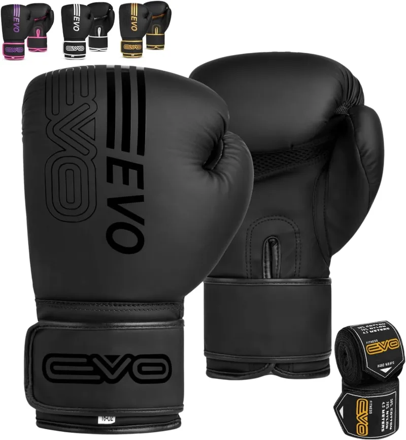 EVO Fitness ▫️ Luvas de boxe Luvas de boxe para homem Luvas de boxe para mulher MMA Muay Thai Artes marciais Kick Boxing Treino de luta Luvas de boxe Saco de boxe Luvas de karaté com ligaduras