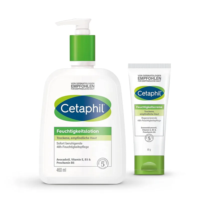 Cetaphil ▫️ Loção hidratante, 460 ml, e creme hidratante, 85 g, para pele seca e sensível do corpo e do rosto; hidrata intensamente durante 48 horas; clinicamente testado em peles sensíveis