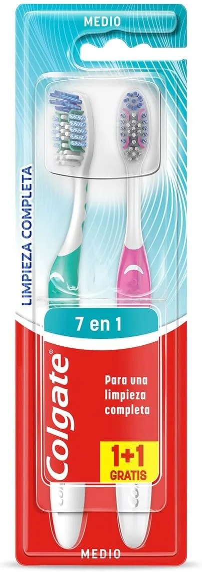 Colgate ▫️ Total Escova de Dentes de Dureza Média, Embalagem de 2 Unidades, Limpeza Completa e Profunda, Elimina a placa bacteriana, Limpador de língua e bochechas, Elimina as bactérias responsáveis pelo mau hálito