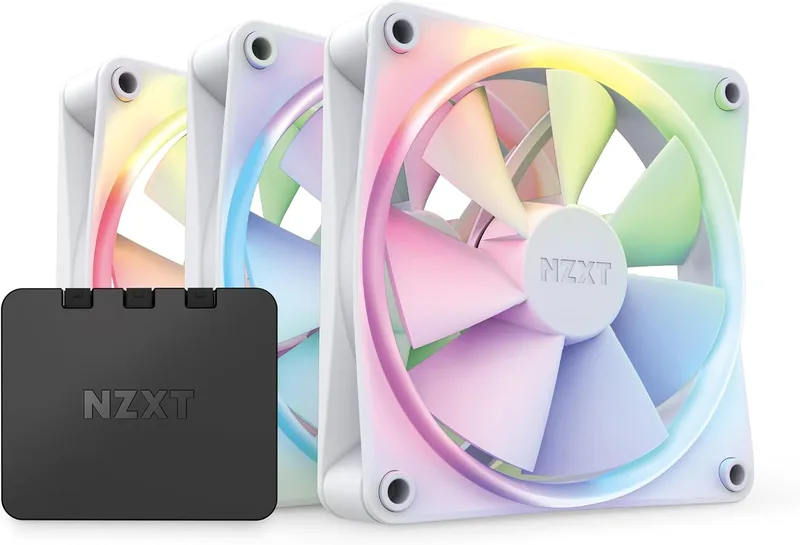 NZXT ▫️ Ventiladores F120 RGB - RF-R12TF-W1 - Personalização avançada da iluminação - Arrefecimento silencioso - Conjunto de três (ventilador e controlador INCLUÍDOS) - Ventilador de 120 mm - Branco