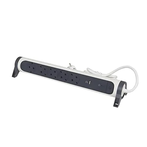 Legrand ▫️ Extensão com proteção contra sobretensão, USB Tipo A+C, com interruptor, base múltipla com 5 tomadas, cabo de 1,5 m, cor branca/cinzento escuro 694510 2