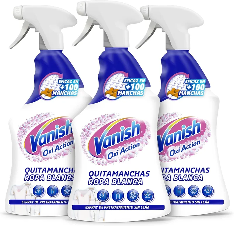 Vanish ▫️ Oxi Action - Spray tira-nódoas de roupa branca sem lixívia - Embalagem de 3 x 750 m
