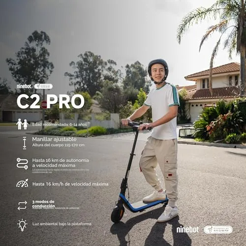 Segway-Ninebot ▫️ C2 Pro E, Patinete elétrico para crianças e adolescentes, velocidade máxima de 16 km/h, autonomia de 17 km, 3 modos de condução 2