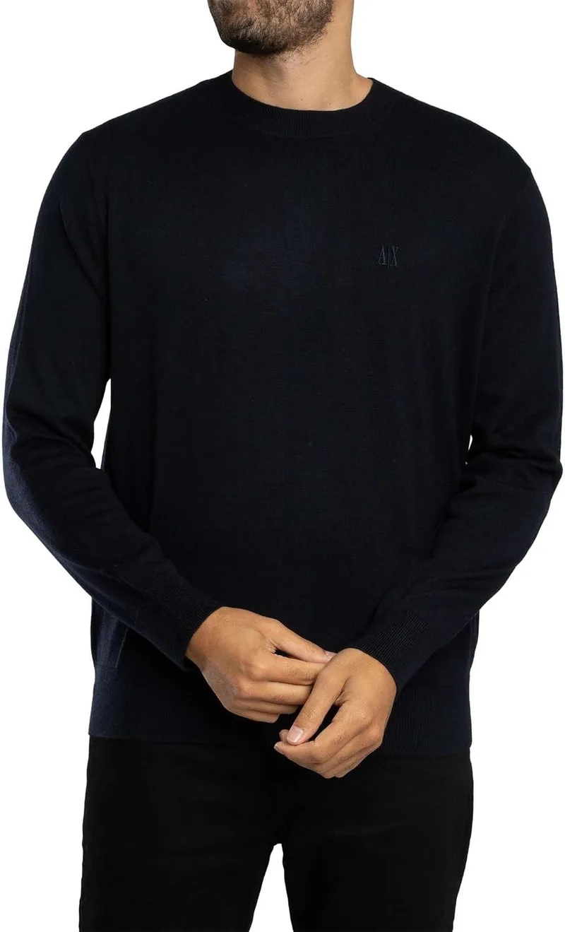 Armani Exchange ▫️ Icon Project, Camisola de gola redonda com logótipo bordado para homem