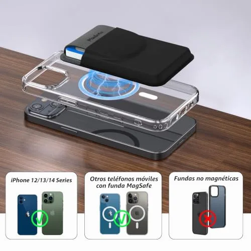 Phelinta ▫️ Carteira Magnética Compatível com MagSafe Wallet para iPhone 18 Pro Max/18 Pro/17/Air/16/15/14/13/12, Carteiras Magnéticas para Cartões de Crédito, Com Capacidade para 5 Cartões 2