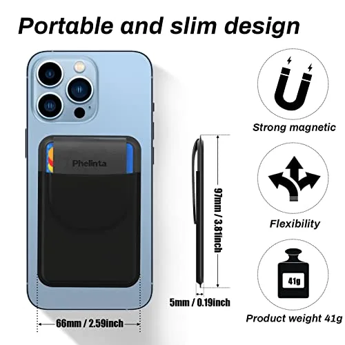 Phelinta ▫️ Carteira Magnética Compatível com MagSafe Wallet para iPhone 18 Pro Max/18 Pro/17/Air/16/15/14/13/12, Carteiras Magnéticas para Cartões de Crédito, Com Capacidade para 5 Cartões 3