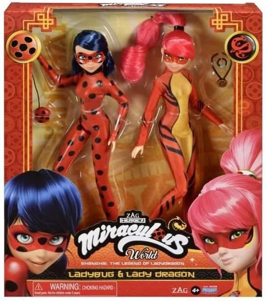 BANDAI ▫️ Miraculous World: Shanghai, a Lenda de Ladydragon - Bonecas - Ladybug e Lady Dragon - Bonecas modelo articuladas 26 cm - P50368
