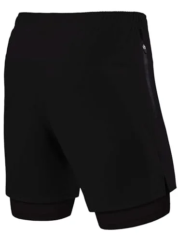 TCA ▫️ Calções desportivos de tecido para homem, com bolsos e calções interiores - Calções desportivos para homem, para corrida, ginásio e padel - Modelo 2 em 1 para homem, com calções interiores e 2 bolsos com fecho de correr 3