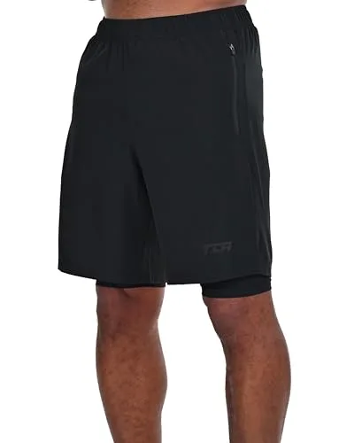 TCA ▫️ Calções desportivos de tecido para homem, com bolsos e calções interiores - Calções desportivos para homem, para corrida, ginásio e padel - Modelo 2 em 1 para homem, com calções interiores e 2 bolsos com fecho de correr 4