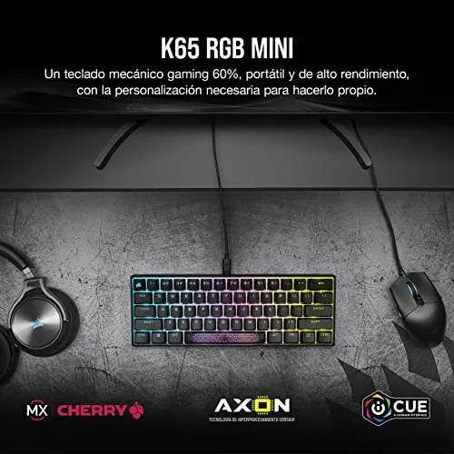 Corsair ▫️ Teclado mecânico com fio para jogos K65 RGB MINI 60% - Interruptores CHERRY MX RED - Teclas PBT Double-Shot - Compatível com iCUE - QWERTY ES - PC, Mac, Xbox - Preto 2