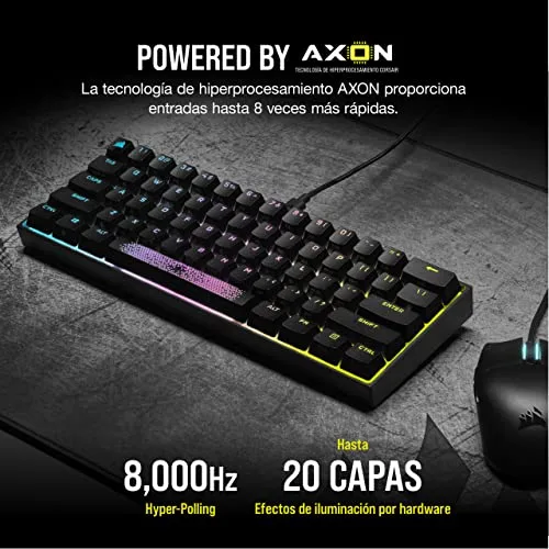 Corsair ▫️ Teclado mecânico com fio para jogos K65 RGB MINI 60% - Interruptores CHERRY MX RED - Teclas PBT Double-Shot - Compatível com iCUE - QWERTY ES - PC, Mac, Xbox - Preto 4