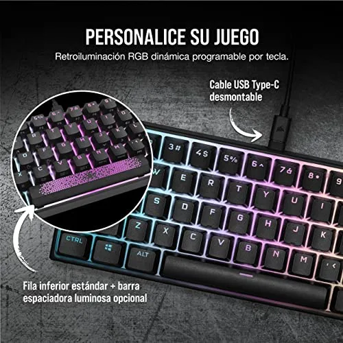 Corsair ▫️ Teclado mecânico com fio para jogos K65 RGB MINI 60% - Interruptores CHERRY MX RED - Teclas PBT Double-Shot - Compatível com iCUE - QWERTY ES - PC, Mac, Xbox - Preto 5