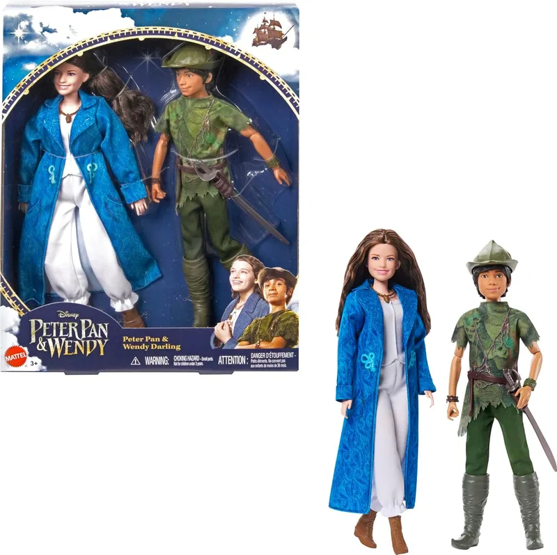 Mattel ▫️ Disney Peter Pan e Wendy Boneca e boneco de coleção, brinquedo para maiores de 3 anos (HNY36)