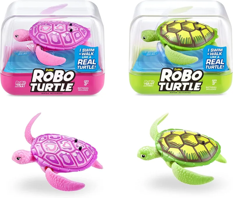 ROBO ALIVE ▫️ Robo Turtle Tartaruga nadadora robótica (embalagem de 2, verde e cor-de-rosa)