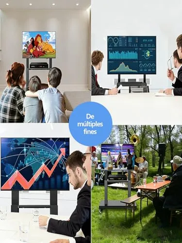 Hellsehen ▫️ Suporte para TV móvel, carrinho de TV com rodas e altura ajustável, suporte de chão resistente para ecrãs planos LCD, LED e OLED de 32 a 190,5 cm, quadro inteligente móvel, capacidade 7
