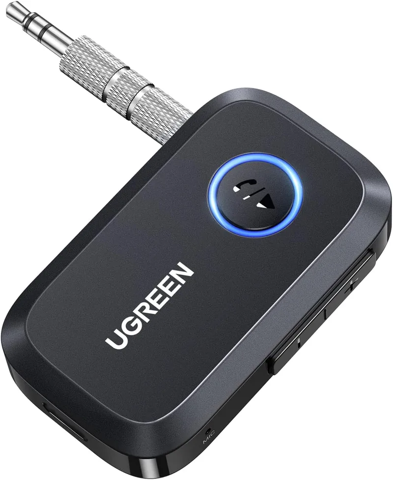 UGREEN ▫️ Recetor Bluetooth 6.0 com adaptador de 3,5 mm, transmissor A2DP, chamadas mãos-livres para auto e altifalantes, preto