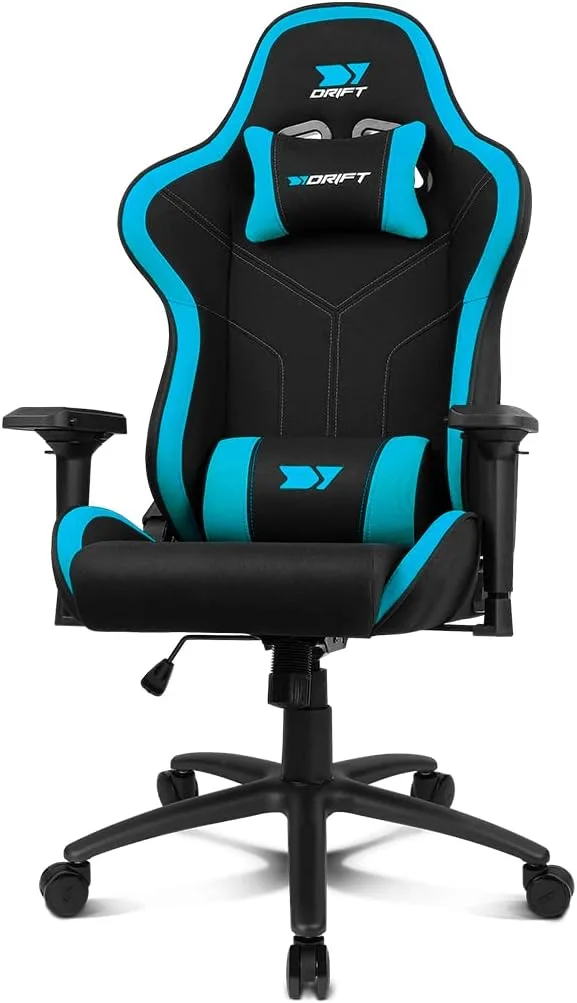 DRIFT GAMING ▫️ DR110 - Cadeira de jogos profissional, tecido Alta respirabilidade, apoios de braços 4D, rodízios silenciosos, pistão de classe 4, inclinação, almofada lombar e cervical, preto/azul, Cor: preto/azul