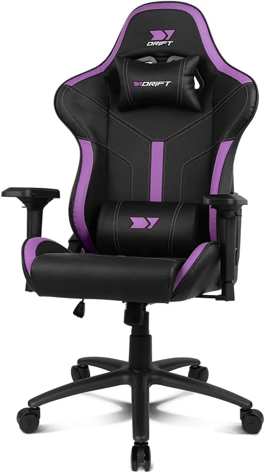 DRIFT GAMING ▫️ DR350 - Cadeira ergonómica profissional para jogos com apoios de braços 4D, almofadas lombares e cervicais, inclinação de 135°, rodízios silenciosos - Preto/Violeta